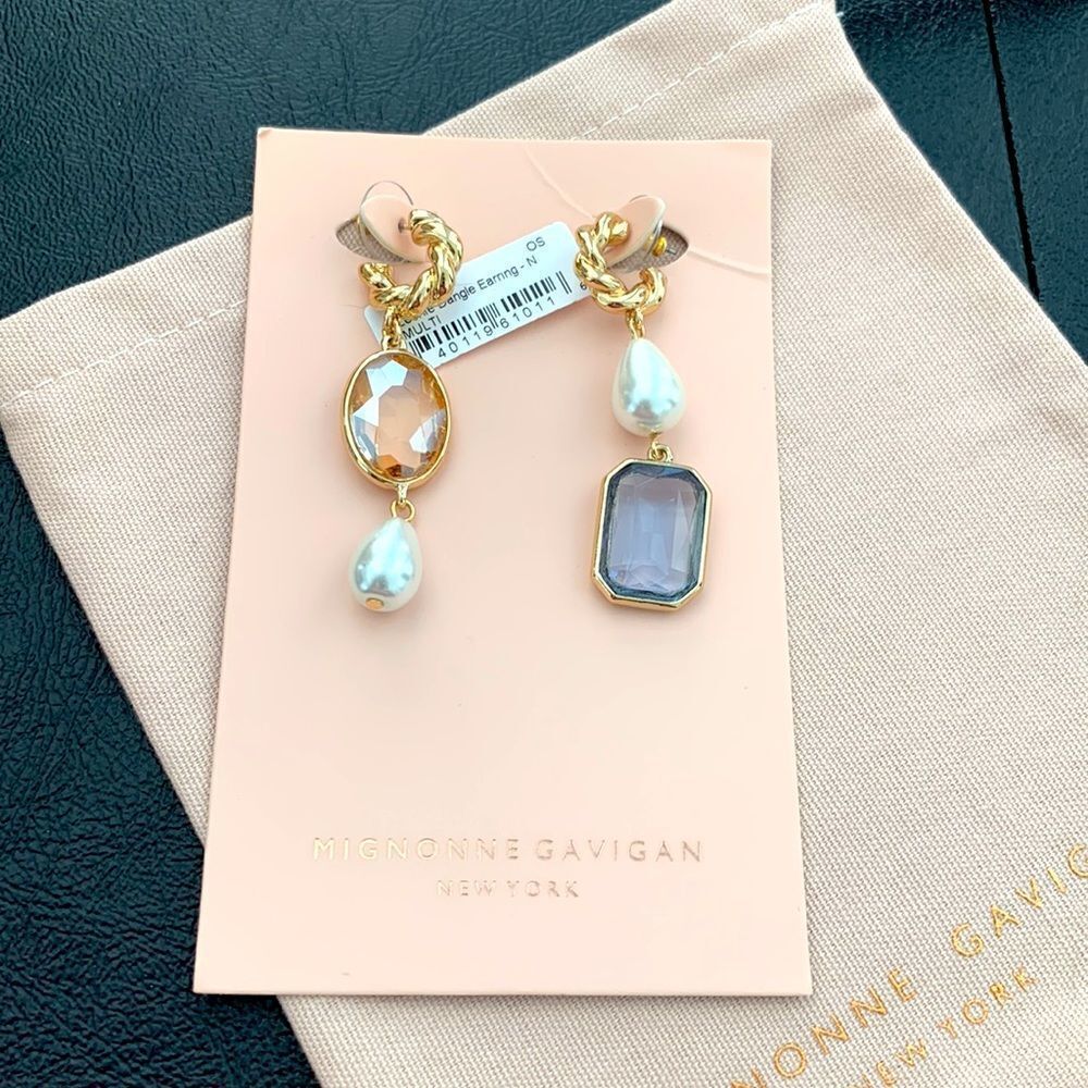 Mignonne Gavigan Leonie Earrings – Asymmetrical, Faux Gemstones & Pearls